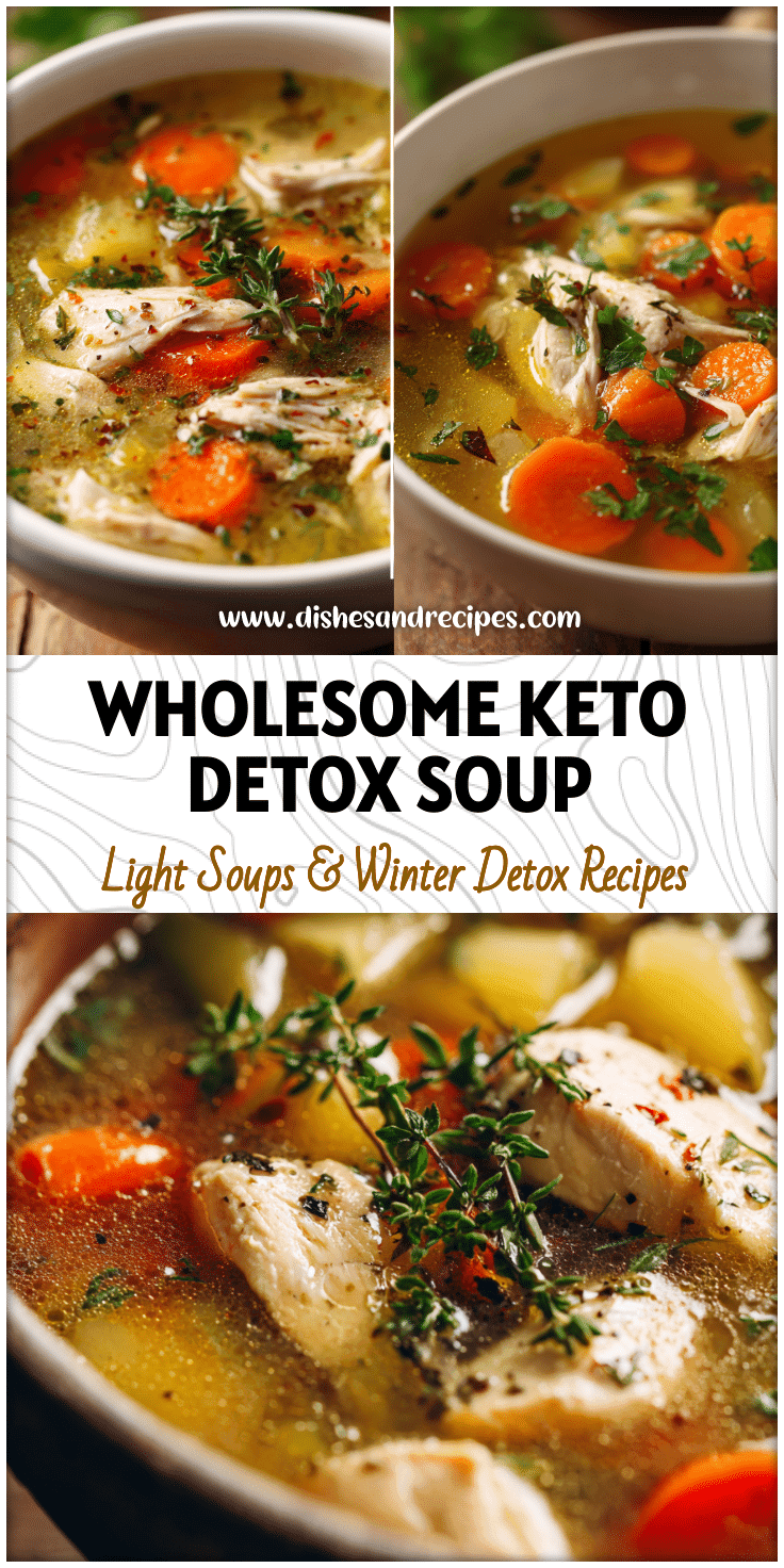 A bowl of Chicken Vegetable Detox Soup with fresh herbs, ideal for Low Carb Soup Recipes and Keto Soup lovers.